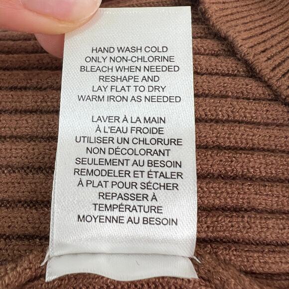 INDUSTRY Brown Cardigan Sweater Knit Ribbed V-Neck Puff Sleeve Size Medium M NEW - Picture 11 of 11